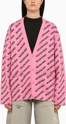 Pink cardigan with all-over logo