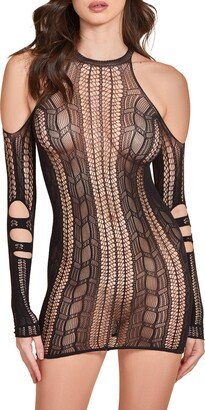 Cold Shoulder Long Sleeve Fishnet Chemise