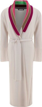 V-Neck Belted Waist Long Coat