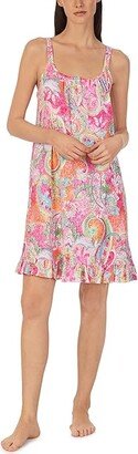 Double Strap Ruffle Hem Gown (Pink Ground Paisley) Women's Pajama