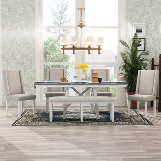 NINEDIN Rectangular 6-Piece Dining Set with Extendable Table & Removable Leaf