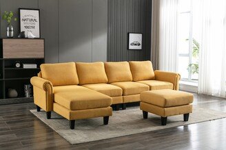 Calnod L-Shape Convertible Sectional Sofa Accent Sofa Living Room Sofa with Ottoman-AI