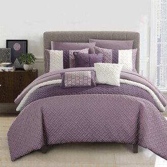 Chic Home Design Arza 10 Piece Comforter Set Color Block Quilted Embroidered Design Bed In A Bag Bedding