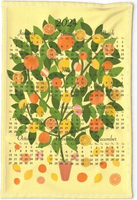 2024 Calendar Tea Towel - Citrus By Kizzy Withershins Bright Lemons Orange Tree Linen Cotton Canvas Spoonflower