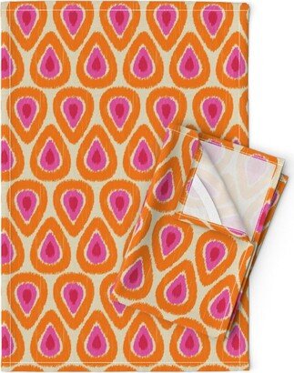 Vibrant Ikat Tea Towels | Set Of 2 - Pink & Orange By Shellypenko Teardrop Mandala Linen Cotton Spoonflower