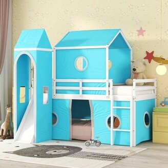 Twin Size Bunk Bed with Slide, Tent and Tower