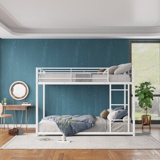 Modern Metal Bunk Bed, Low Bunk Bed with Ladder