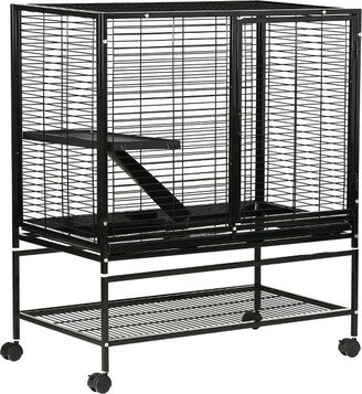 Guinea Pig Cage with Tray, Small Animal Habitat, Metal Wire Chinchilla Cage, Hedgehog Cage, Pet Ferret Cage with Wheels & Storage Shelf