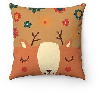 Children's Floral Deer Home Accent Pillow, Handmade Nursery Kids' Room Decor, Baby Shower Or Toddler Gift, Playroom Animal Themed Decor