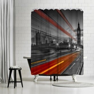 71 x 74 Shower Curtain, London Westminster Bridge & Red Bus by Melanie Viola