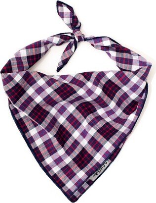 The Worthy Dog Madras Plaid Classic Bandana - Navy/Red/White - S