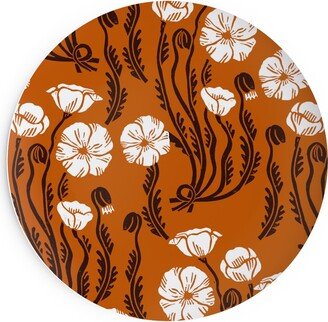 Salad Plates: Poppy, Fall Harvest Block Printed Vintage Florals Salad Plate, Orange