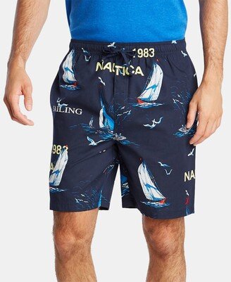 Men's Cotton Sailboat-Print Pajama Shorts