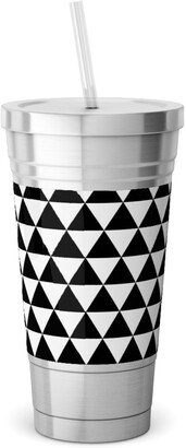 Travel Mugs: Triangles - Geometric - Black & White Stainless Tumbler With Straw, 18Oz, Black