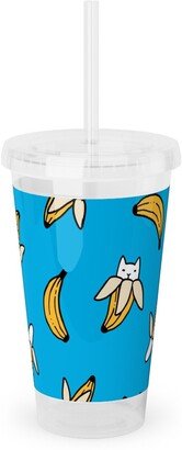 Travel Mugs: Funny Yummy Banana Cats - Blue Acrylic Tumbler With Straw, 16Oz, Blue