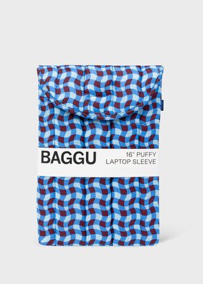 BAGGU Blue Wavy Gingham Puffy Laptop Sleeve 16