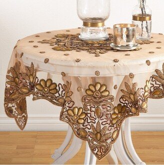 Saro Lifestyle Hand Beaded Design Tablecloth, Gold, 40 x 40