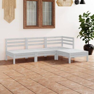 4 Piece Patio Lounge Set Solid Pinewood White - 25 x 25 x 24.6-AA