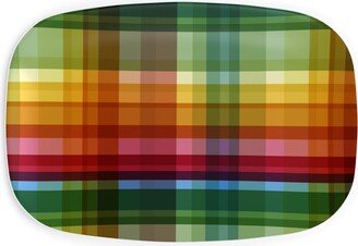 Serving Platters: Gingham Rainbow Check Serving Platter, Multicolor