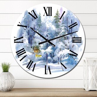 Designart 'Winter Forest Snowy Landscape' Country wall clock