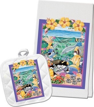 Tropical Fish Kitchen Dish Towel & Pot Holder Gift Set-AA