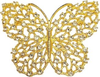 Gold With Rhinestone Open Work Butterfly Pin