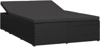 Convertible Sun Bed with Cushion Poly Rattan Black - 78.7 x 47.6 x 26.5