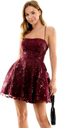 Juniors' Sequined Lace-Up-Back Dress