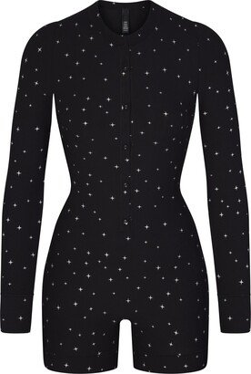 Soft Lounge Button Up Henley Onesie | Onyx Sparkle Print