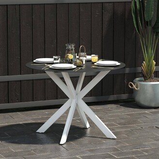 Circi Outdoor Round Dining Table with Glass Top - Black/White