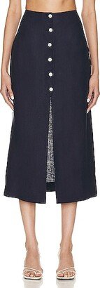 Button Front Midi Skirt in Navy