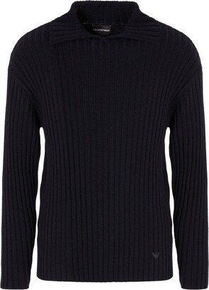 Split-Neck Ribbed-Knit Jumper