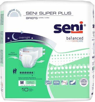 Seni Super Plus Briefs, Overnight Incontinence Protection, Unisex, Medium, 10 Count, 1 Pack