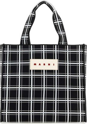 Logo Patch Checked Tote Bag-AB