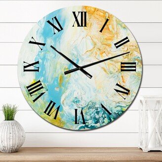 Designart 'Blue And Orange Liquid Art Impression On White' Modern wall clock