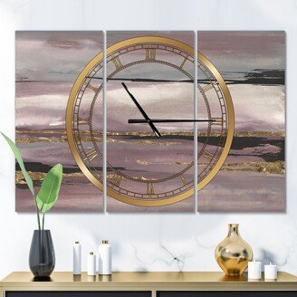 Designart 'Purple Glam Storm III' Glam 3 Panels Large Wall CLock - 36 in. wide x 28 in. high - 3 panels