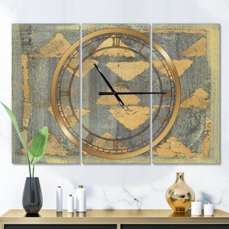 Designart 'Glam Metallic Form I' Glam 3 Panels Large Wall CLock - 36 in. wide x 28 in. high - 3 panels