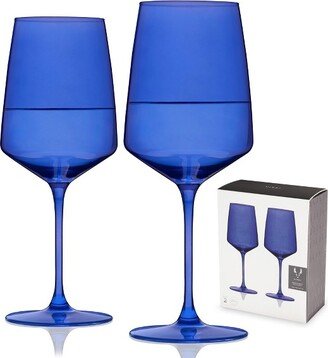 Reserve Nouveau Cobalt Colored Wine Glasses - Crystal Cobalt Blue Glassware - 22oz Stemmed Wine Glasses Set of 2