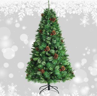 Tangkula Pre-lit Christmas Tree Artificial Christmas Pine Tree w/ 350 LED Lights & 814 Branch Tips