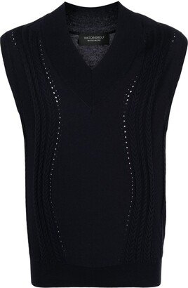 cable-knit V-neck vest-AA