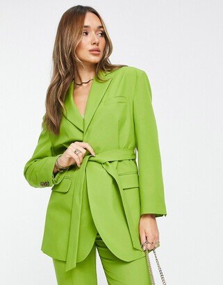 belted suit blazer in green