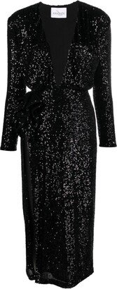 Ana Radu Sequinned Plunge Midi Dress