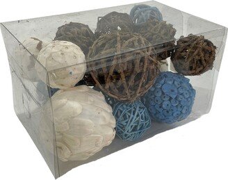 India House Brass Mixed Texture Orbs Carton Large 15pc Blue - 2-4