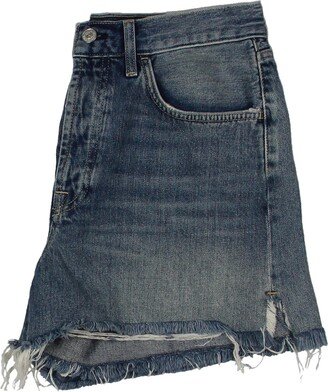 Womens Denim Frayed Hem High-Waist Shorts