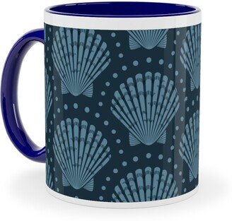 Mugs: Pretty Scallop Shells - Navy Blue Ceramic Mug, Blue, 11Oz, Blue