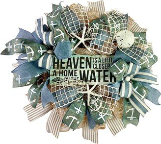 Heaven Is A Home By The Water Poly Deco Mesh Lake House, Beach, Coastal, Nautical Wreath, Beach Decorations For Front Door