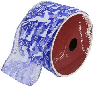 Northlight Pack of 12 Blue Winter Wonderland Flying Reindeer Wired Christmas Craft Ribbon Spool - 2.5