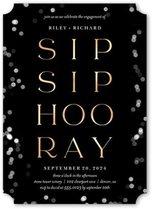 Engagement Party Invitations: Sip And Hooray Engagement Party Invitation, Black, 5X7, Matte, Signature Smooth Cardstock, Ticket