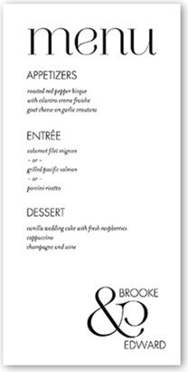 Wedding Menu Cards: Ampersand Accent Wedding Menu, White, 4X8 Flat Menu, Matte, Signature Smooth Cardstock, Square