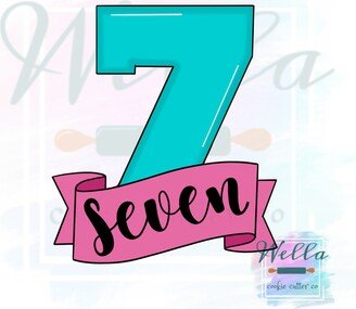 Number Seven With Banner Cookie Cutter, 7 #7 Cutter